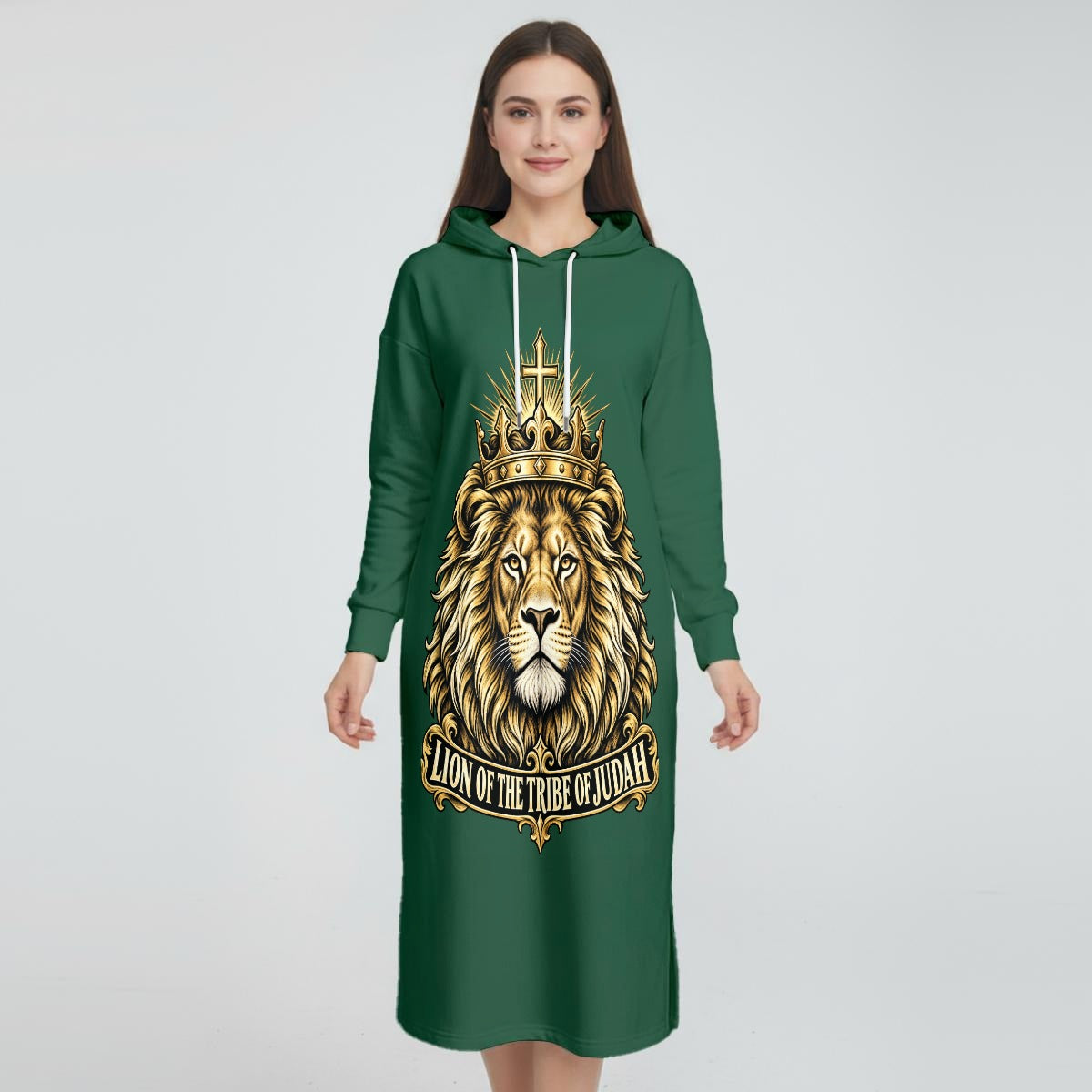 Women's Fleece-Lined Hoodie Dress With Side slits|DTF