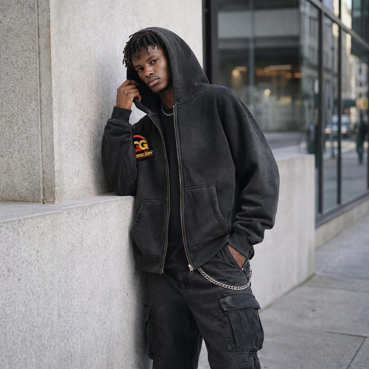 Fleece Lined Gradient Washed Zip Hoodie