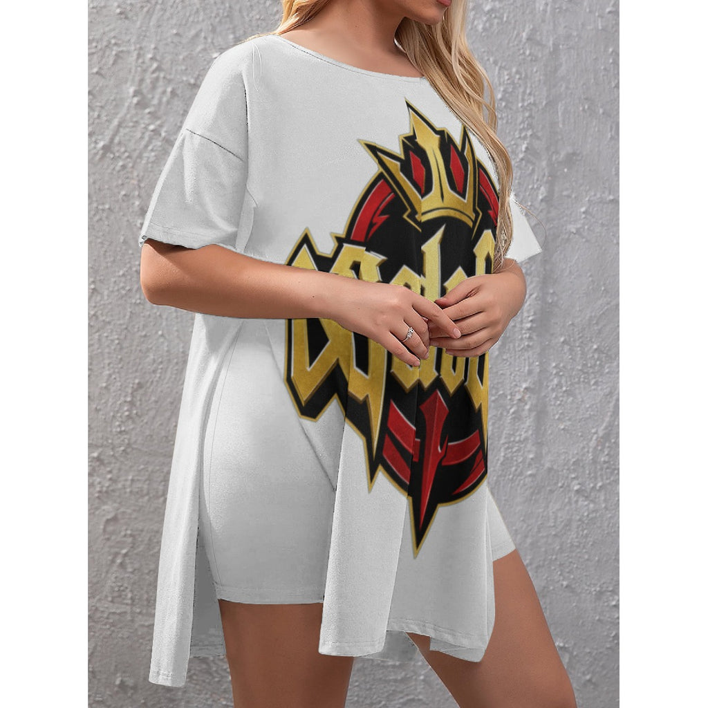 Women's Drop-Shoulder T-Shirt with Side Split and Shorts