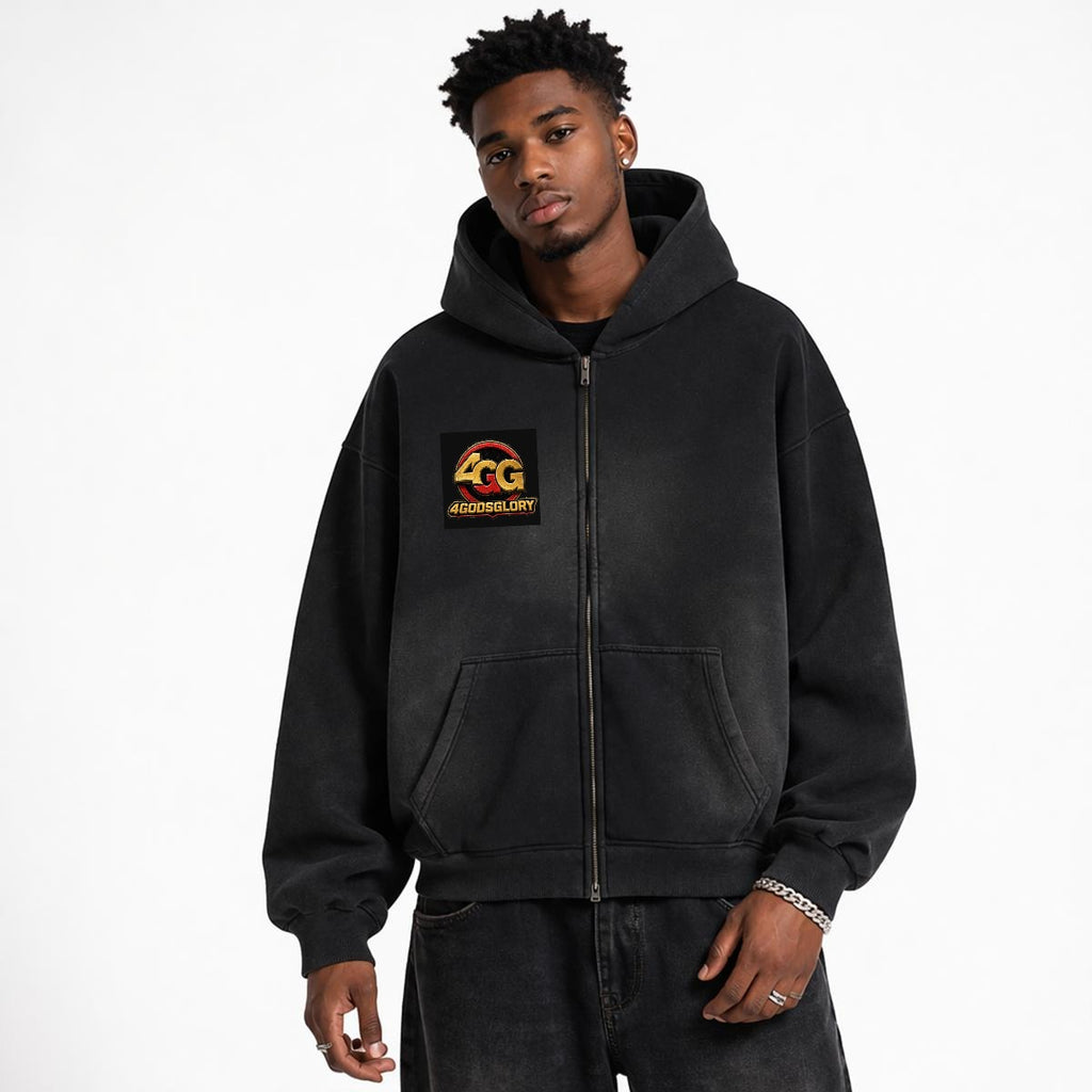 Fleece Lined Gradient Washed Zip Hoodie