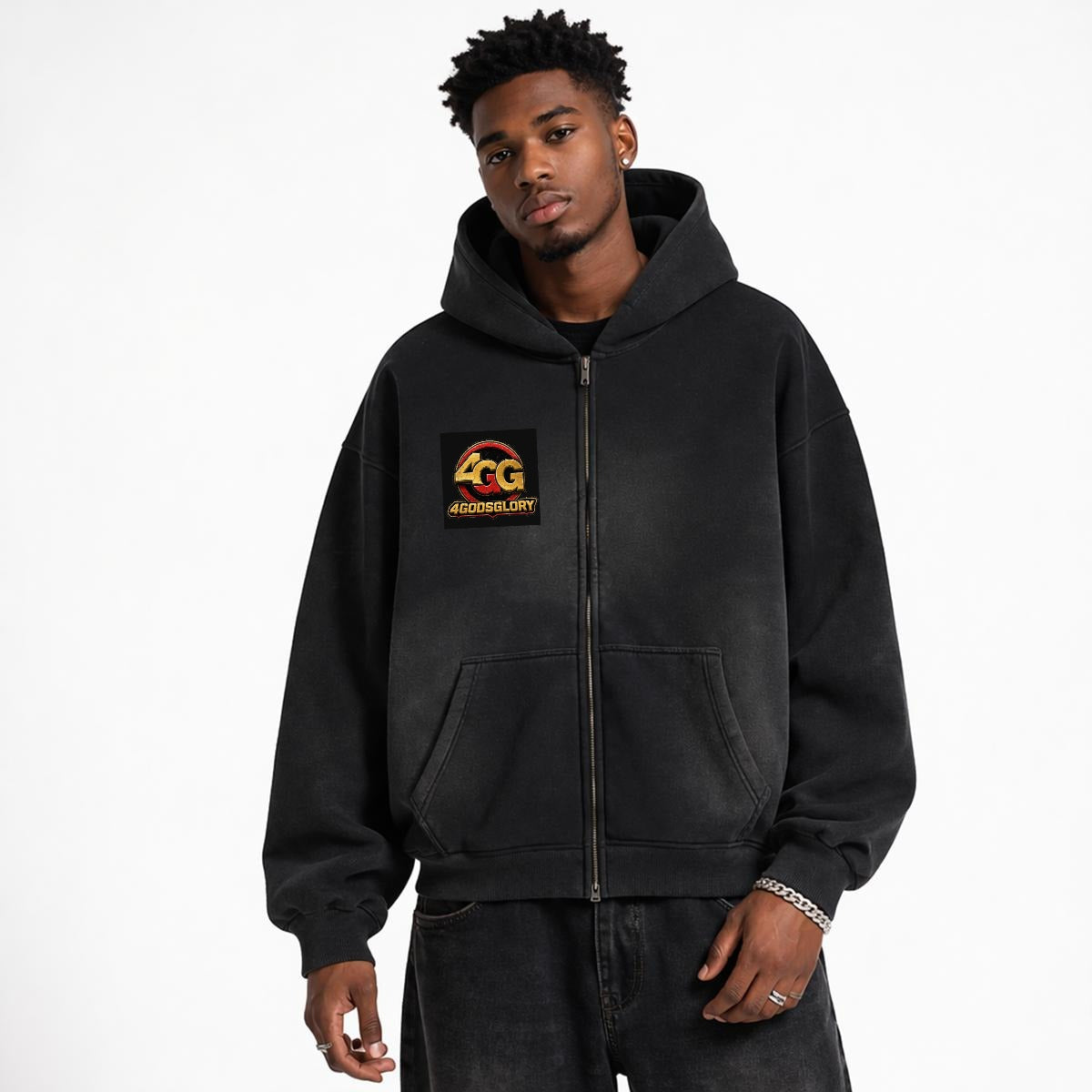 Fleece Lined Gradient Washed Zip Hoodie