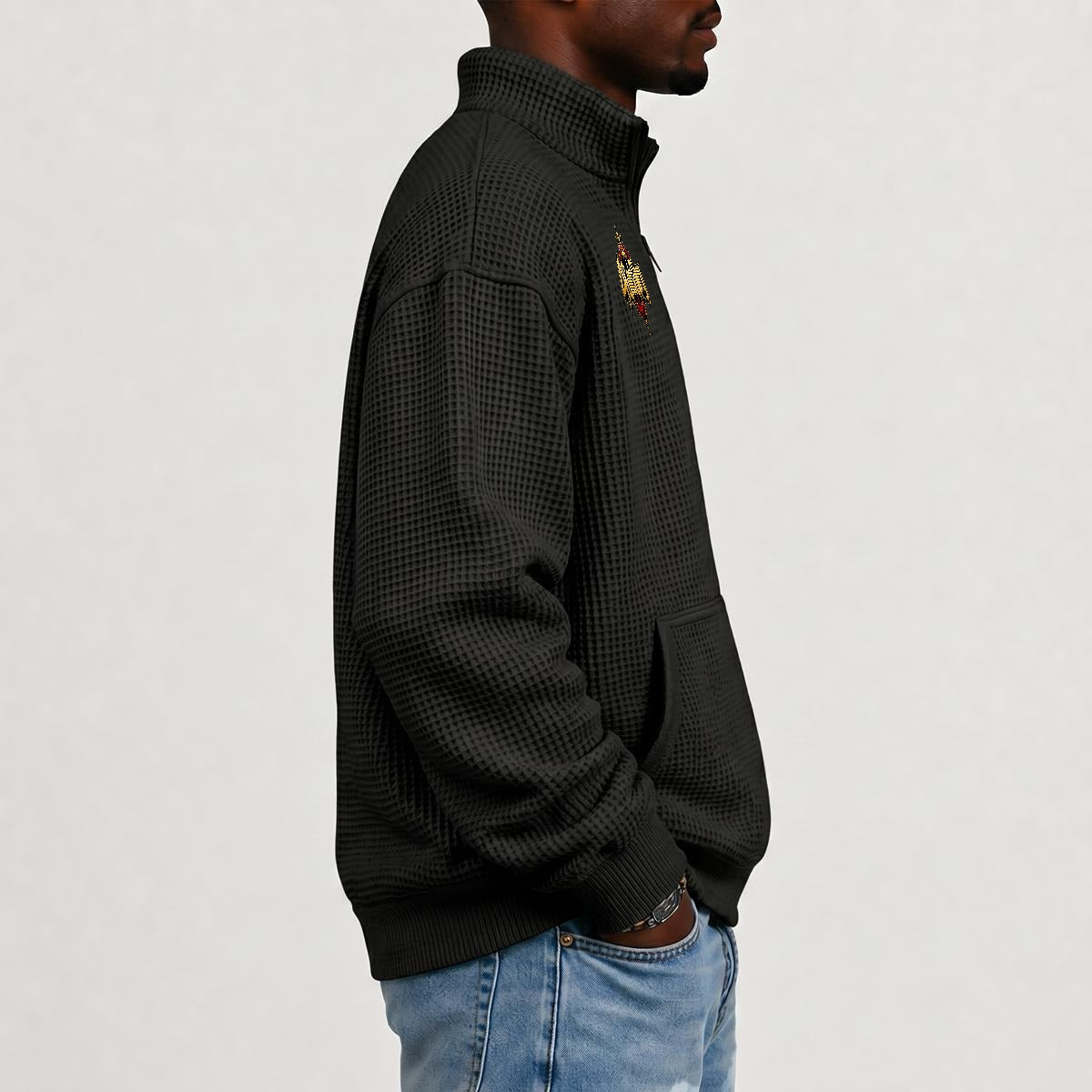 Men's Waffle Knit Casual Sweatshirt With Half Zipper|DTF