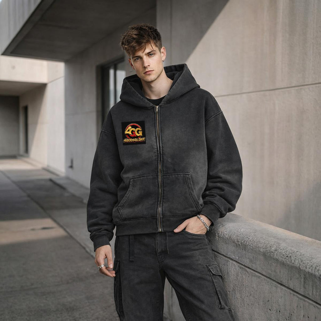 Fleece Lined Gradient Washed Zip Hoodie|355GSM DTG