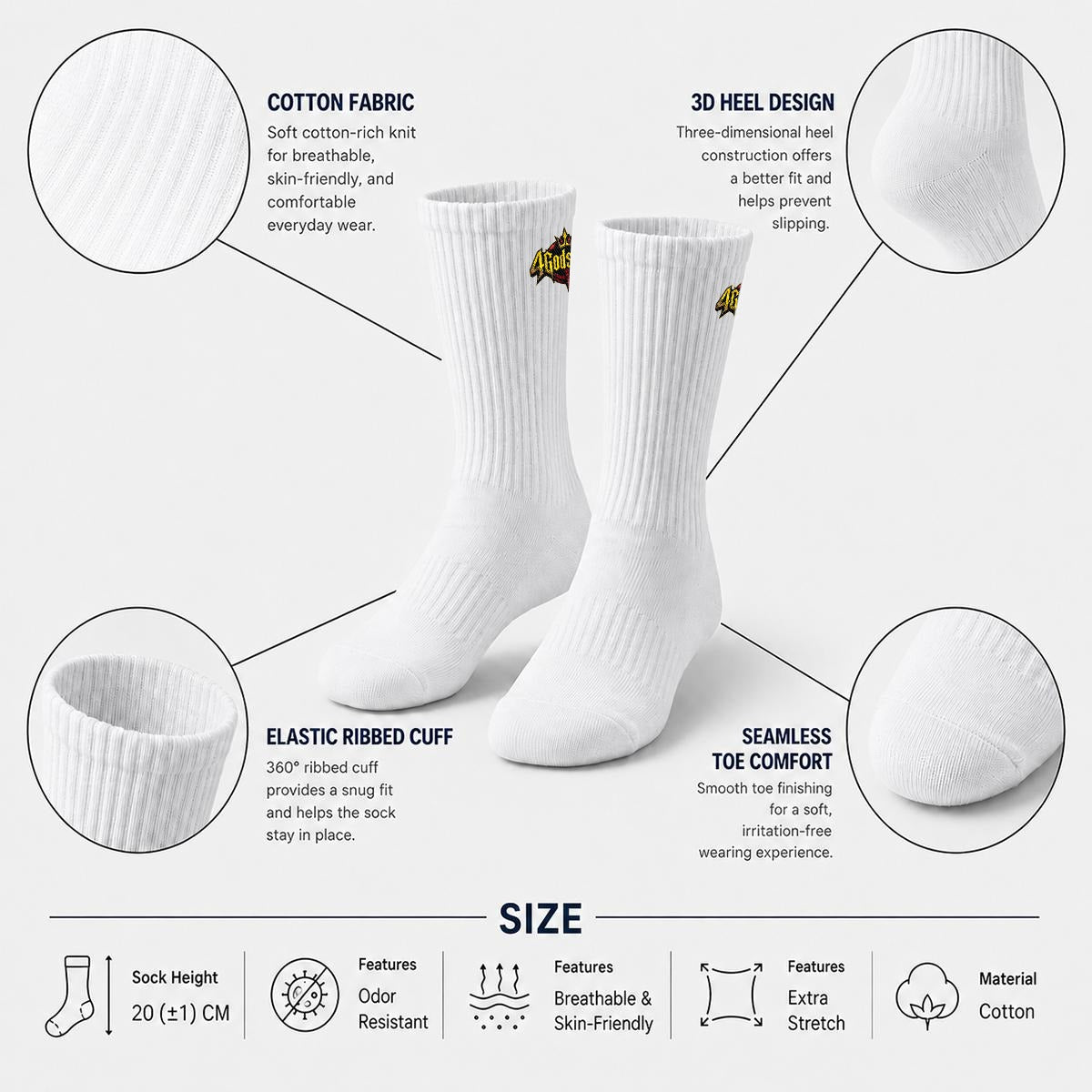 Embroidery Sports Cotton Crew Socks|Cotton