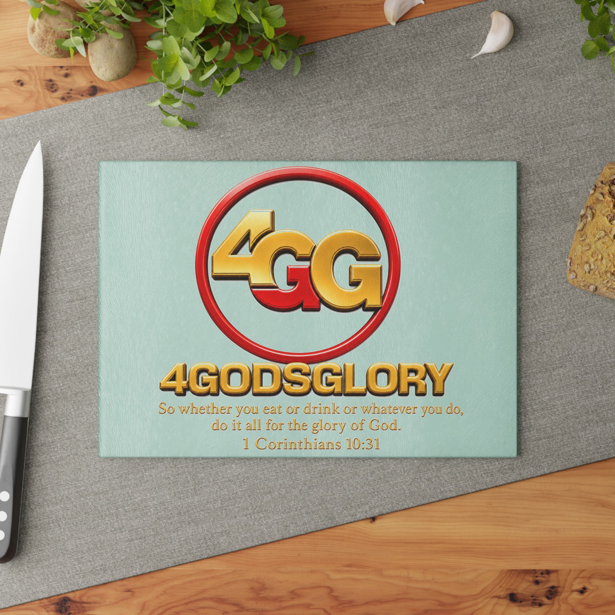 Glass Cutting Board — 4GodsGlory Christian Kitchen Decor (1 Corinthians 10:31)