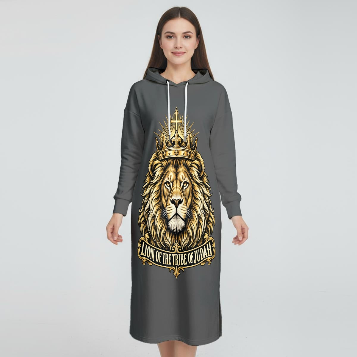 Women's Fleece-Lined Hoodie Dress With Side slits|DTF