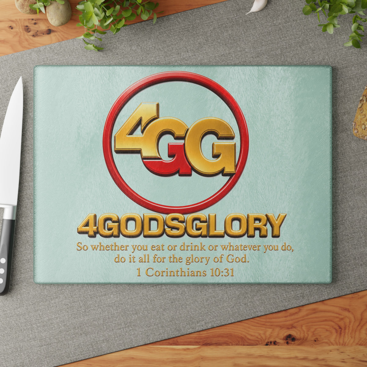 Glass Cutting Board — 4GodsGlory Christian Kitchen Decor (1 Corinthians 10:31)