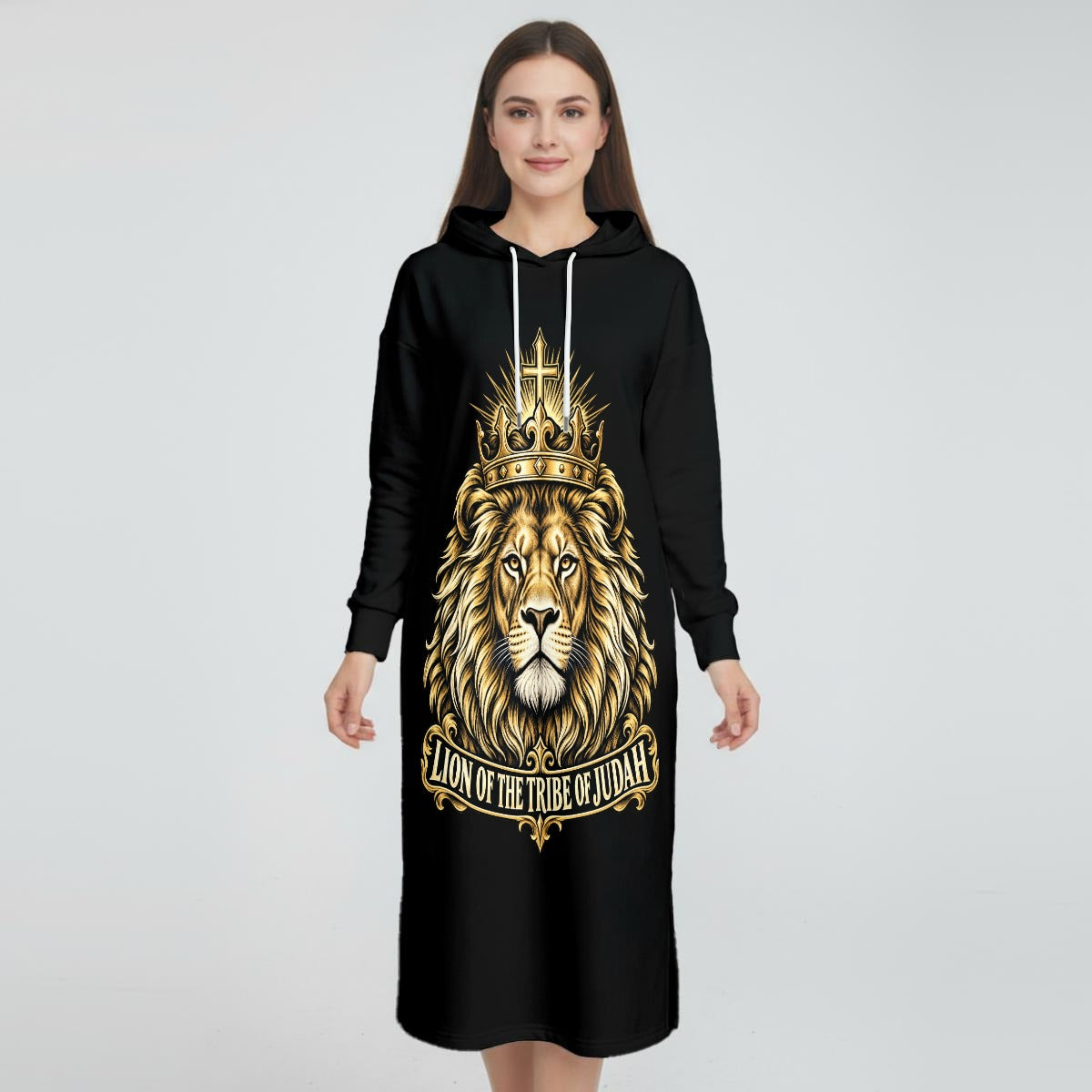 Women's Fleece-Lined Hoodie Dress With Side slits|DTF