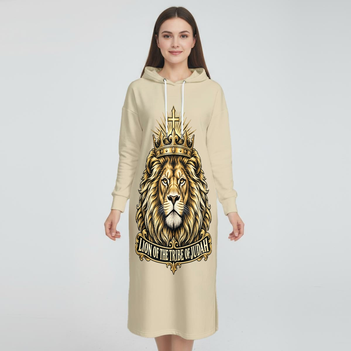 Women's Fleece-Lined Hoodie Dress With Side slits|DTF