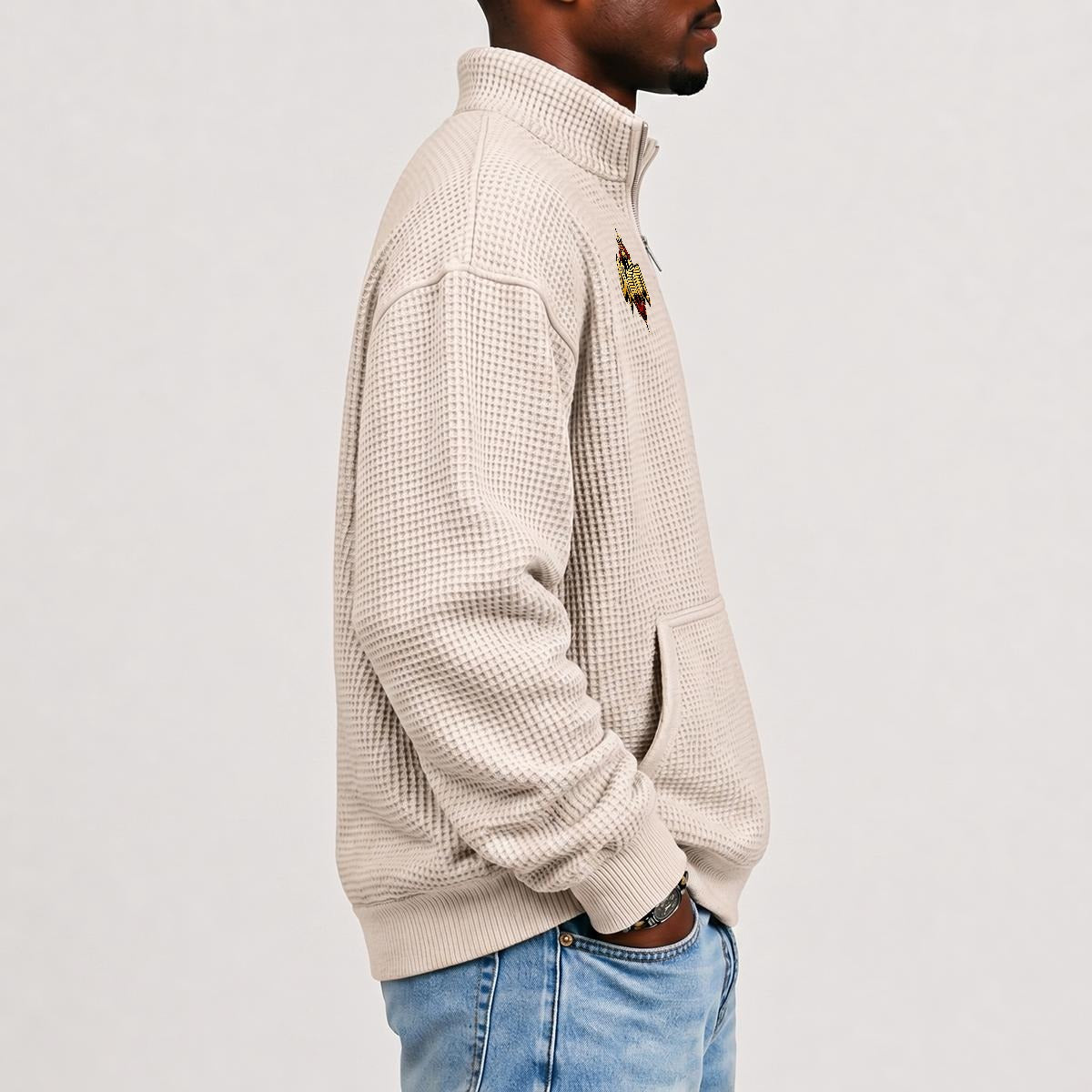 Men's Waffle Knit Casual Sweatshirt With Half Zipper|DTF