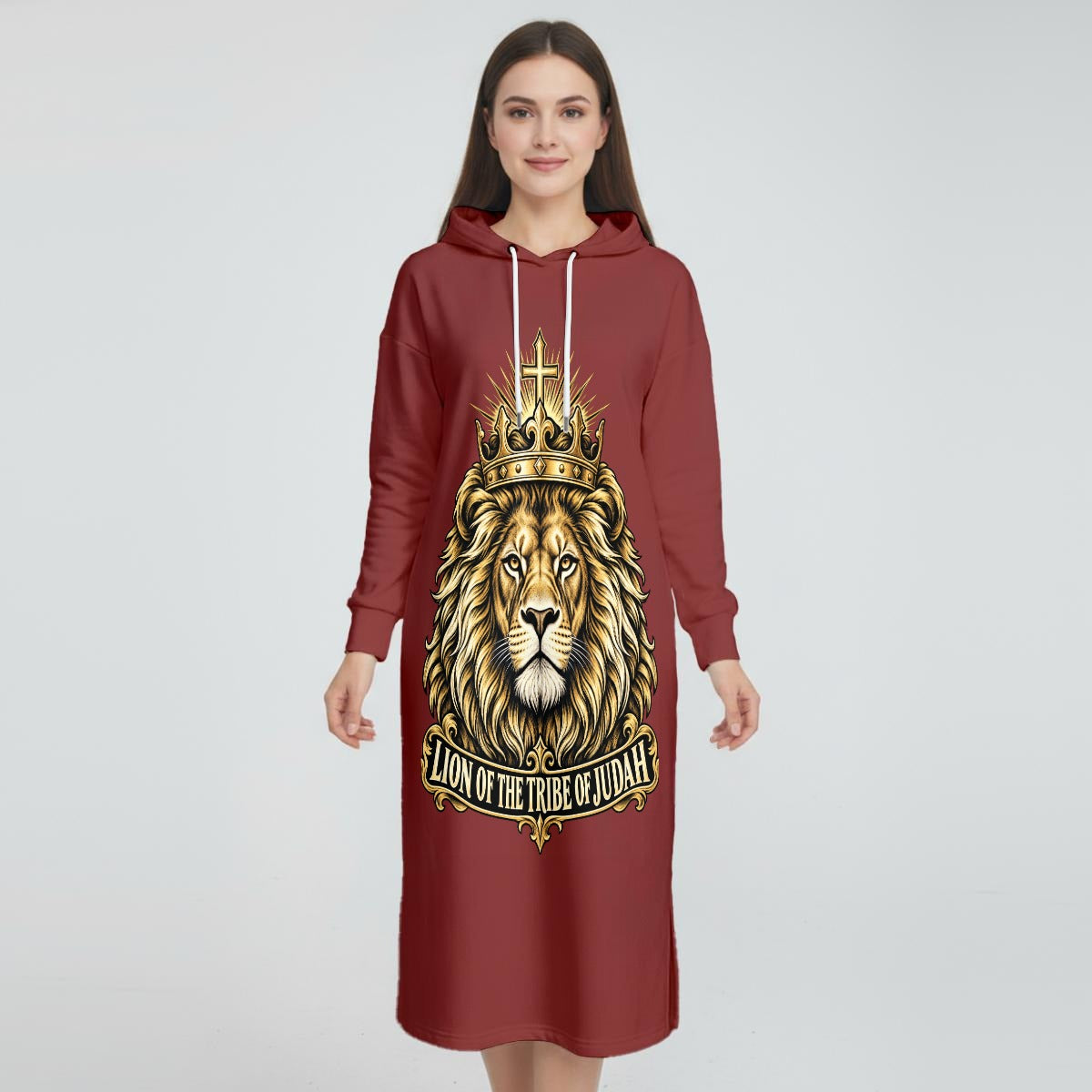 Women's Fleece-Lined Hoodie Dress With Side slits|DTF