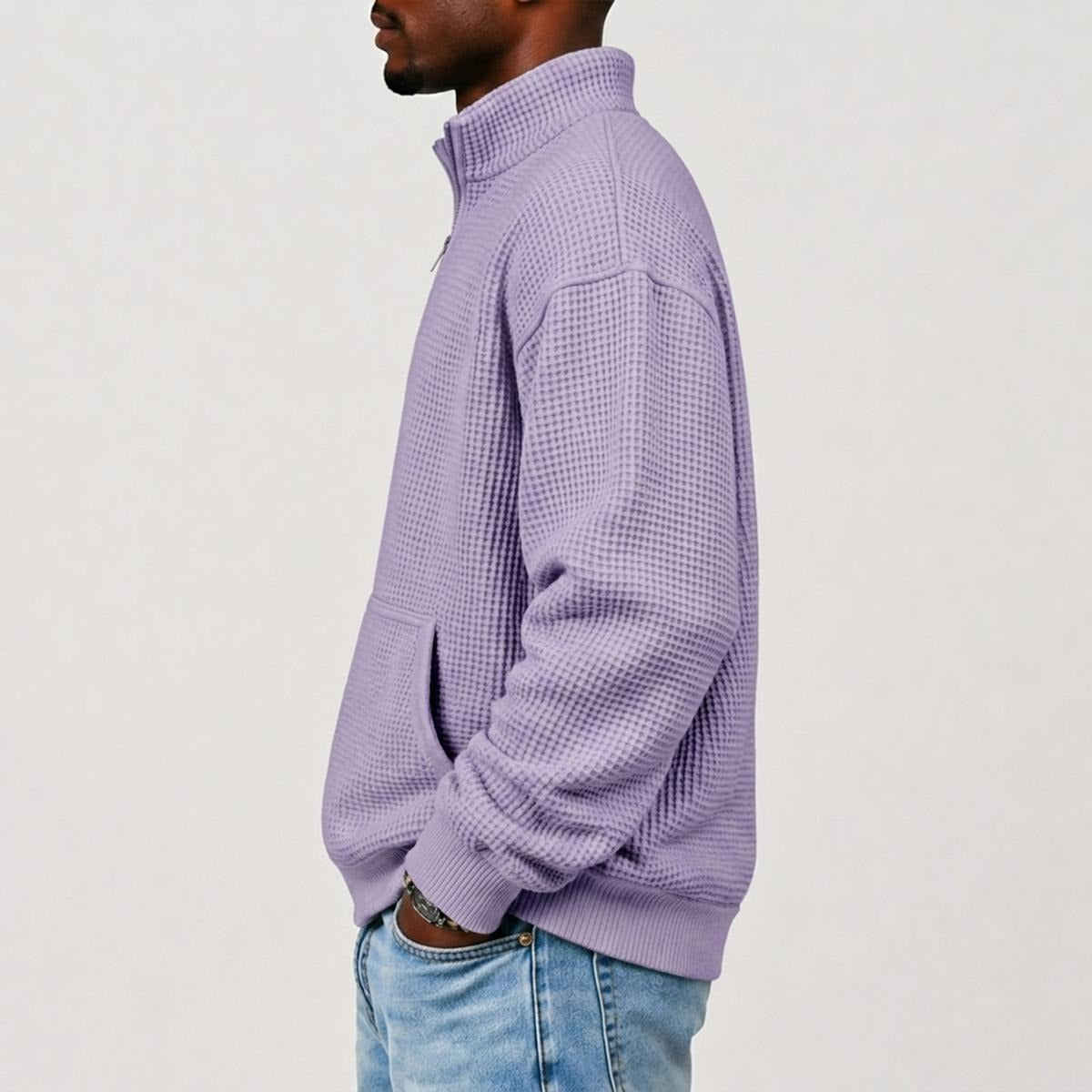Men's Waffle Knit Casual Sweatshirt With Half Zipper|DTF