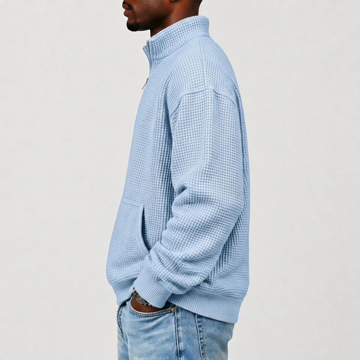 Men's Waffle Knit Casual Sweatshirt With Half Zipper|DTF